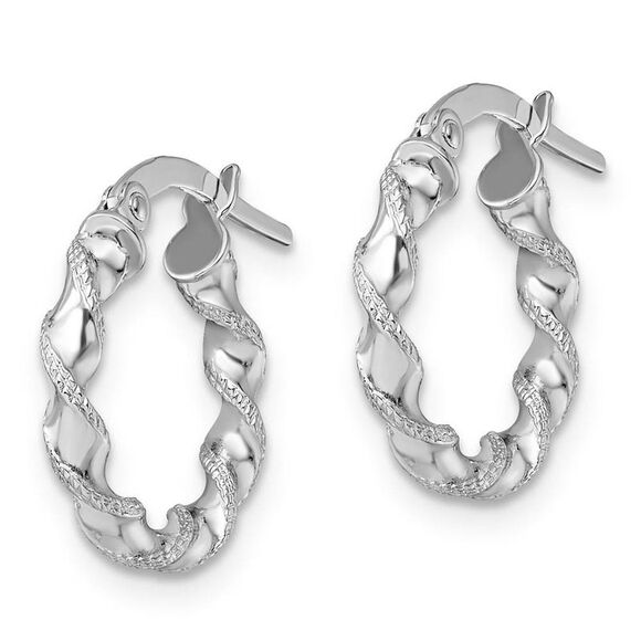 2.5mm 10k White Gold Polished & Textured Twisted Hoops, 15mm - Picture 2 of 5